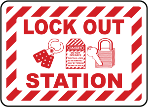 Lock out station sign