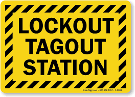 Lockout Tagout Station With Striped Border sign
